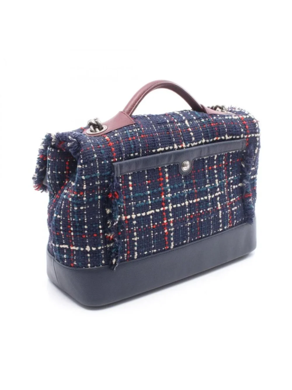 Chanel Shoulder Bag Air Line Navy Wine Red Fabric Leather Air 2-Way